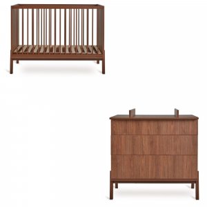 Chambre duo lit bébé 60x120 cm ashi chataignier+commode 3 tiroirs ashi chataignier avec plan à langer Quax