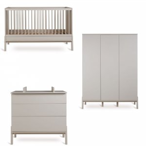 Chambre trio lit bébé 70x140 cm ashi argile+commode 3 tiroirs ashi argile avec plan à langer+armoire 3 portes ashi argile Quax