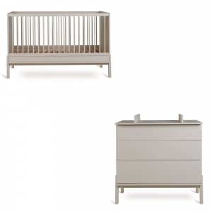 Chambre duo lit bébé 70x140 cm ashi argile+commode 3 tiroirs ashi argile avec plan à langer Quax