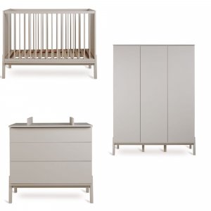 Chambre trio lit bébé 60x120 cm ashi argile+commode 3 tiroirs ashi argile avec plan à langer+armoire 3 portes ashi argile Quax