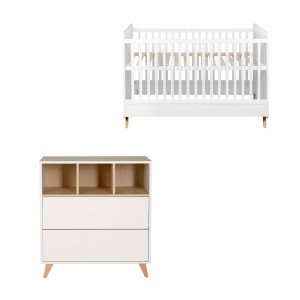 Chambre duo lit bébé 70x140 cm évolutif en lit enfant + commode avec plan à langer loft white Quax
