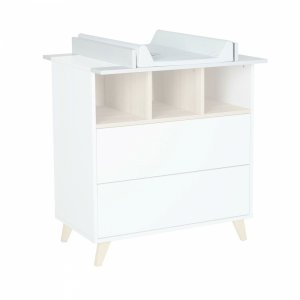 Chambre duo lit bébé 70x140 cm évolutif en lit enfant + commode avec plan à langer loft white Quax