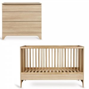 Chambre bébé duo tsugi : lit 70 x 140 cm + commode honey ash Quax