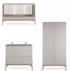 Chambre trio lit bébé 70x140 cm ashi argile+commode 3 tiroirs ashi argile avec plan à langer+armoire 2 portes ashi argile Quax