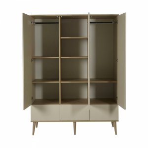 Chambre trio lit bébé 60x120 cm + armoire xl + commode avec plan à langer flow argile & oak Quax