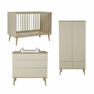 Chambre trio lit bébé 60x120 cm + armoire + commode avec plan à langer flow argile & oak Quax