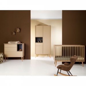 Chambre trio lit bébé 60x120 cm + armoire + commode avec plan à langer cocoon latte Quax