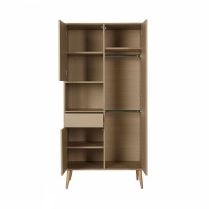 Chambre trio lit bébé 70x140 cm évolutif en lit enfant + armoire + commode avec plan à langer cocoon latte Quax