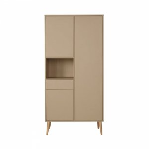 Chambre trio lit bébé 70x140 cm évolutif en lit enfant + armoire + commode avec plan à langer cocoon latte Quax