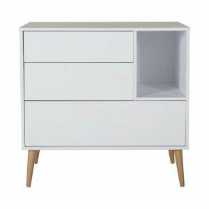 Chambre trio lit bébé 70x140 cm évolutif en lit enfant + armoire xl + commode avec plan à langer cocoon ice white Quax