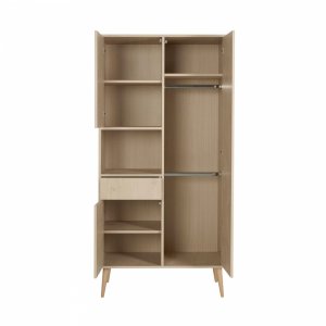 Chambre trio lit bébé 70x140 cm évolutif en lit enfant + armoire + commode avec plan à langer cocoon natural oak Quax