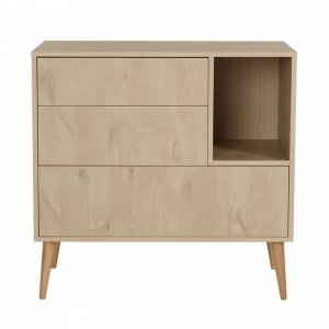 Chambre trio lit bébé 70x140 cm évolutif en lit enfant + armoire + commode avec plan à langer cocoon natural oak Quax
