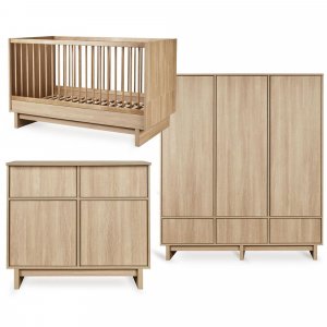 Chambre bébé trio kyo lit 70 x 140 cm + commode + armoire xl honey ash Quax