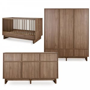 Chambre bébé trio kyo lit 70 x 140 cm + commode xl + armoire xl walnut Quax