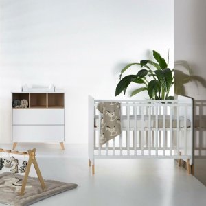 Chambre duo lit bébé 60x120 cm + commode avec plan à langer loft white Quax