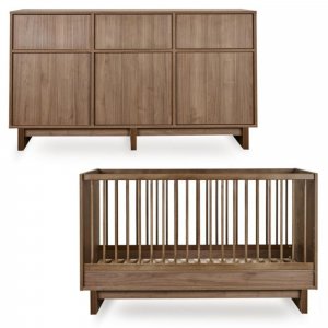 Chambre duo kyo lit bébé évolutif 70 x 140 cm + commode xl - walnut Quax