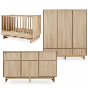Chambre bébé trio kyo lit 70 x 120 cm + commode xl + armoire xl honey ash Quax
