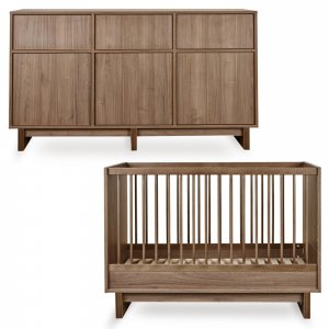 Chambre duo kyo lit bébé évolutif 70 x 120 cm + commode xl - walnut Quax