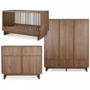 Chambre bébé trio kyo lit 70 x 140 cm + commode + armoire xl walnut Quax