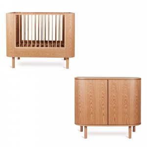 Chambre duo lit bébé 110x70 cm yume natural ash + commode 2 portes yume naturel ash wood Quax