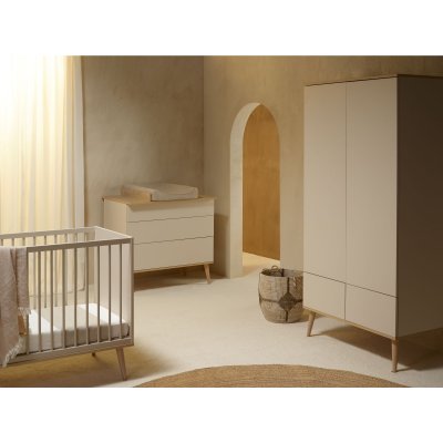 Chambre duo lit bébé 60x120 cm + commode avec plan à langer flow argile & oak
