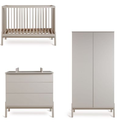Chambre trio lit bébé 60x120 cm ashi argile+commode 3 tiroirs ashi argile avec plan à langer+armoire 2 portes ashi argile