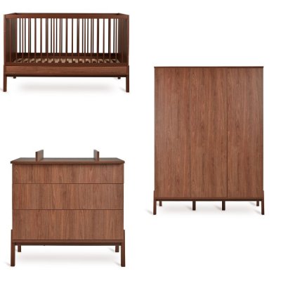 Chambre trio lit bébé 70x140cm ashi chataignier+commode 3 tiroirs ashi chataignier avec plan à langer+armoire 3 portes ashi chataignier