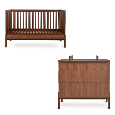 Chambre duo lit bébé 70x140cm ashi chataignier+commode 3 tiroirs ashi chataignier avec plan à langer