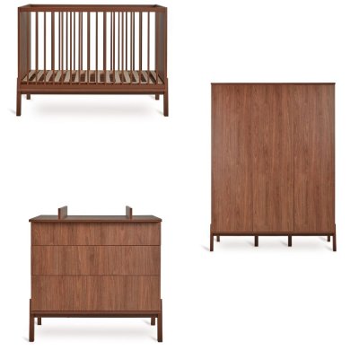 Chambre trio lit bébé 60x120 cm ashi chataignier+commode 3 tiroirs ashi chataignier avec plan à langer+armoire 3 portes ashi chataignier