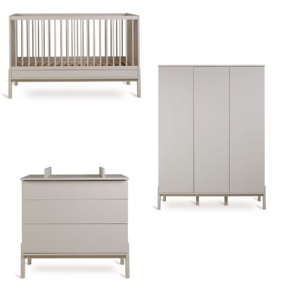 Chambre trio lit bébé 70x140 cm ashi argile+commode 3 tiroirs ashi argile avec plan à langer+armoire 3 portes ashi argile