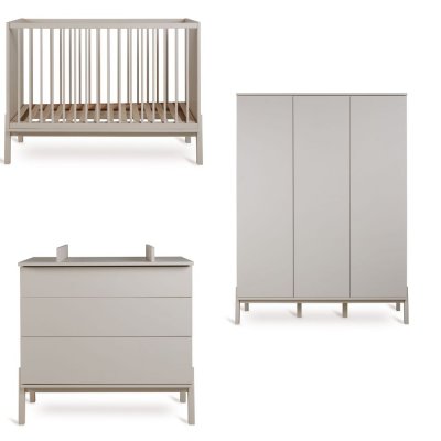 Chambre trio lit bébé 60x120 cm ashi argile+commode 3 tiroirs ashi argile avec plan à langer+armoire 3 portes ashi argile