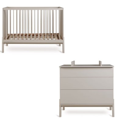 Chambre duo lit bébé 60x120 cm ashi argile+commode 3 tiroirs ashi argile avec plan à langer