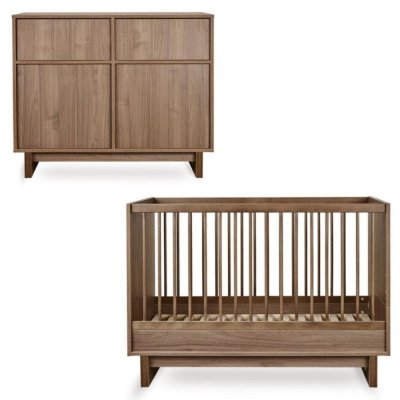 Chambre duo kyo lit bébé évolutif 70 x 120 cm + commode - walnut