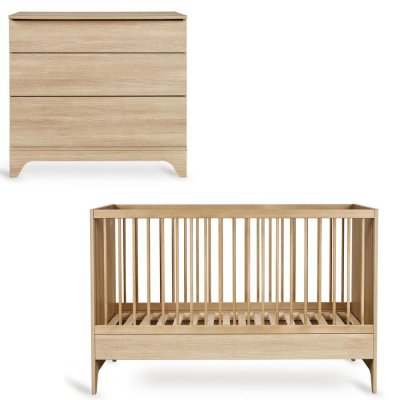 Chambre bébé duo tsugi : lit 70 x 140 cm + commode honey ash