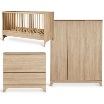 Chambre bébé trio tsugi lit 70 x 140 cm + commode + armoire xl honey ash