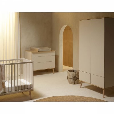 Chambre trio lit bébé 60x120 cm + armoire + commode avec plan à langer flow argile & oak