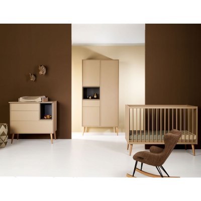 Chambre trio lit bébé 60x120 cm + armoire + commode avec plan à langer cocoon latte
