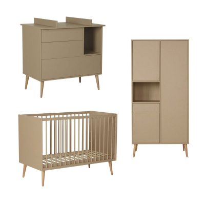 Chambre trio lit bébé 60x120 cm + armoire + commode avec plan à langer cocoon latte