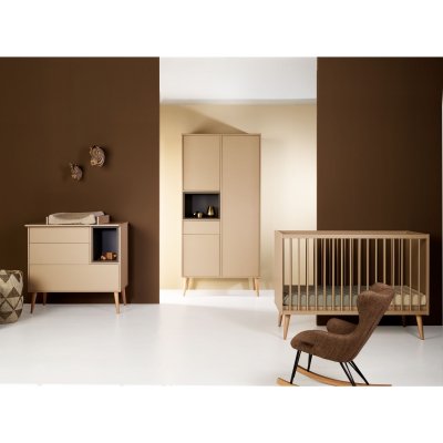 Chambre trio lit bébé 70x140 cm évolutif en lit enfant + armoire + commode avec plan à langer cocoon latte