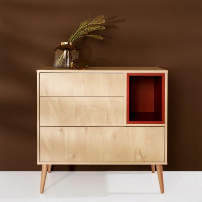 Chambre trio lit bébé 60x120 cm + armoire xl + commode avec plan à langer cocoon natural oak