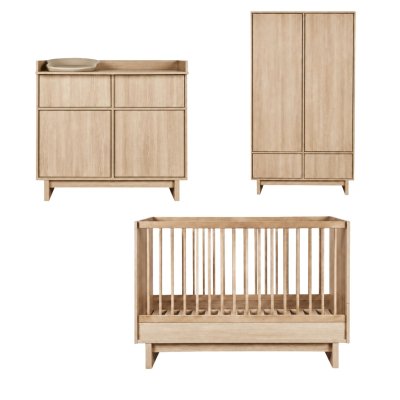 Chambre trio kyo lit bébé évolutif 70 x 120 cm + armoire + commode avec plan à langer - honey ash
