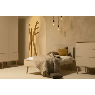 Chambre trio lit bébé 70x140 cm évolutif en lit enfant + armoire + commode avec plan à langer flow argile & oak