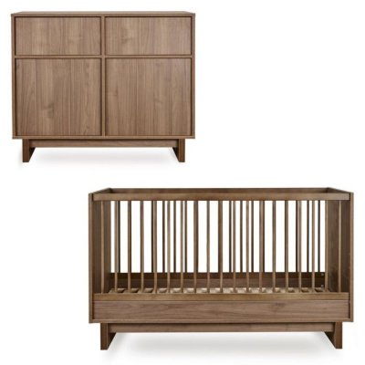 Chambre duo kyo lit bébé évolutif 70 x 140 cm + commode - walnut