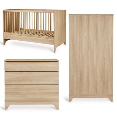 Chambre bébé trio tsugi lit 70 x 140 cm + commode + armoire honey ash