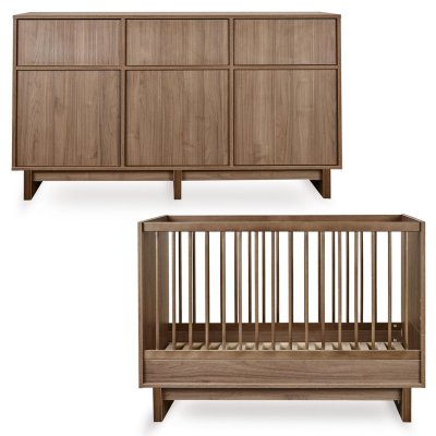 Chambre duo kyo lit bébé évolutif 70 x 120 cm + commode xl - walnut