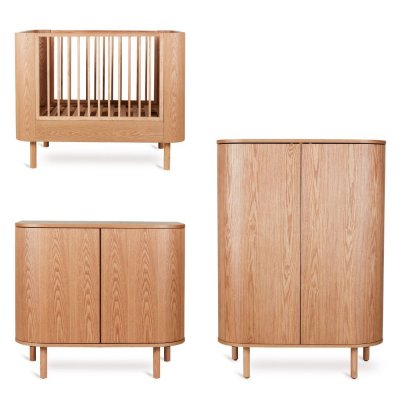 Chambre trio lit bébé 110x70 cm yume natural ash + commode 2 portes yume naturel ash wood + armoire 2 portes yume naturlal ash