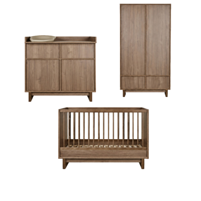 Chambre trio kyo lit bébé évolutif 70 x 140 cm + armoire + commode avec plan à langer - walnut
