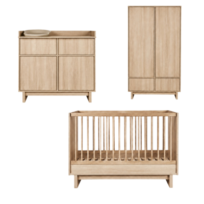 Chambre trio kyo lit bébé évolutif 70 x 140 cm + armoire + commode avec plan à langer - honey ash