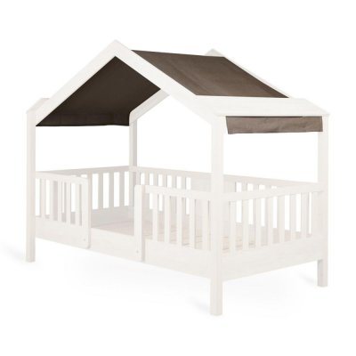 Toit pour lit cabane enfant 90 x 200 cm en tissu chalet chocolat
