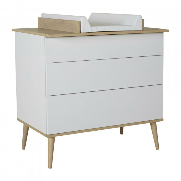 Chambre duo lit bébé 60x120 cm + commode avec plan à langer flow white & oak Quax
